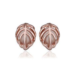 Fashion Simple Plated Rose Gold Hollow Leaf Opal Stud Earrings Rose Gold - One Size