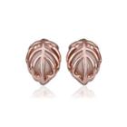Fashion Simple Plated Rose Gold Hollow Leaf Opal Stud Earrings Rose Gold - One Size