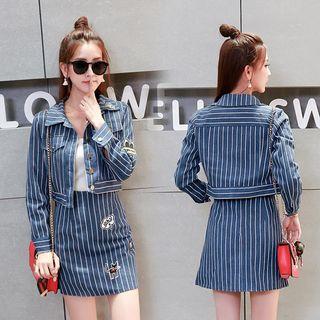 Set: Striped Denim Jacket + Striped A-line Denim Skirt