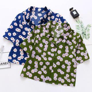 Floral Print Short-sleeve Cropped Shirt