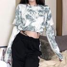 Long-sleeve Cutout Lettering Tie-dye Crop Top