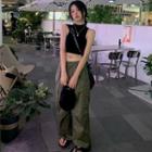 Plain Crop Tank Top / Wide Leg Cargo Pants