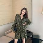 Flower Print Drawstring Long-sleeve A-line Dress