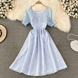 Square Neck Floral Jacquard Dress