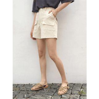 Flap-pocket Wide-leg Shorts