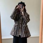 Plaid Tweed Blazer / High-waist Knit Skirt