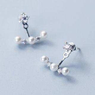 925 Sterling Silver Rhinestone Faux Pearl Earring As Shown In Figure - One Size