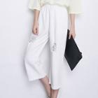 Band Waist Ripped Wide Leg Cropped Jeans