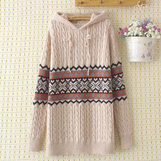 Patterned Hooded Knit Top