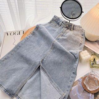 Washed Denim High-waist A-line Skirt