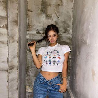 Printed Slim Cropped T-shirt