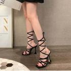 Flared Heel Lace-up Sandals