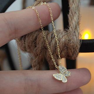 925 Sterling Silver Rhinestone Butterfly Choker