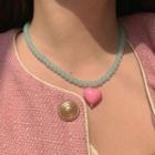 Heart Pendant Bead Choker Blue & Pink - One Size