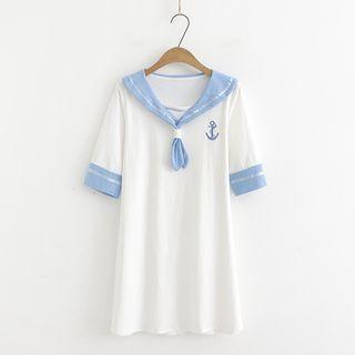 Sailor Collar Short-sleeve T-shirt Dress White - One Size