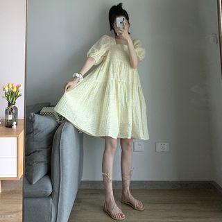 Puff-sleeve Square Neck Polka Dot Dress