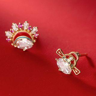 Non-matching 925 Sterling Silver Rhinestone Chinese Opera Earring