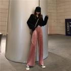 Plain Sweatshirt / Velvet Wide-leg Pants