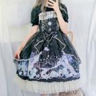 Printed Lace Panel A-line Pinafore Dress