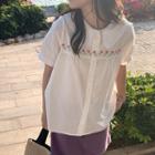 Short-sleeve Flower Embroidered Shirt Flower Embroidery - White - One Size
