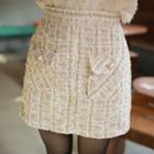 Inset Shorts Flap-pocket Tweed Miniskirt