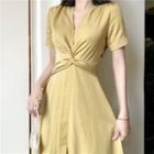 Twisted Short-sleeve Midi A-line Dress