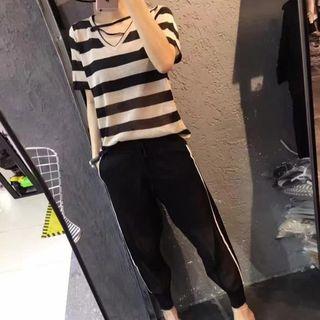 Set: Short-sleeve Striped T-shirt + Harem Pants