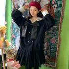 Long-sleeve Double-breasted A-line Pleated Skirt Black - One Size