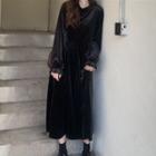 Plain High-waist Midi Dress Black Dress - One Size