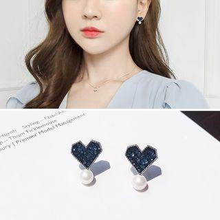 Faux Pearl Heart Earring Silver Needle - As Shown In Figure - One Size