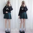 Sailor Collar Long-sleeve Blouse / Pleated A-line Skirt / Set: Sailor Collar Long-sleeve Blouse + Pleated A-line Skirt