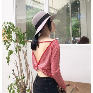 Open Back Pinstriped Long Sleeve T-shirt