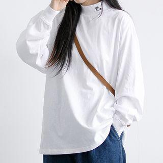 Long Sleeve Mock Neck Embroidered T-shirt