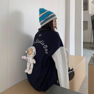 Bear Applique Lettering Baseball Jacket