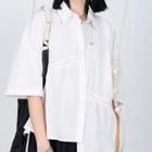 Elbow-sleeve Shirred Shirt White - One Size