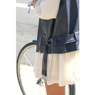 Belted Faux-leather Biker Vest
