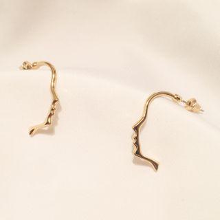 Face Dangle Earring 1 Pair - Stud Earrings - Gold - One Size