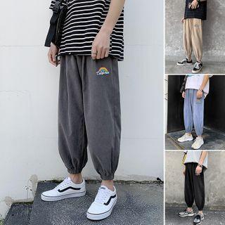 High-waist Rainbow Embroidered Loose Fit Cuff Pants
