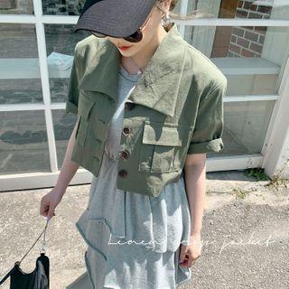Chelsea-collar Short-sleeve Crop Jacket