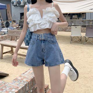 Belted Wide Leg Denim Hot Pants