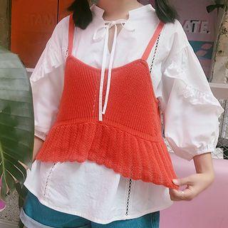 Set: 3/4-sleeve Blouse + Strappy Top