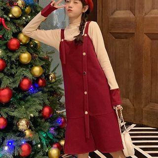 Color Block Long-sleeve T-shirt / Buttoned Jumper Dress