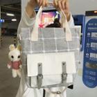 Rabbit Charm Plaid Canvas Tote Bag With Shoulder Strap