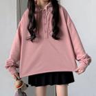 Plain Loose-fit Hoodie Pink - One Size