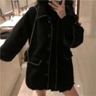 Plain Single-breasted Loose-fit Faux Shearling Coat Black - One Size