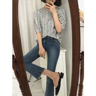 Puff-sleeve Tweed Pullover