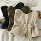 Faux-leather Crop Tube Top With Belt