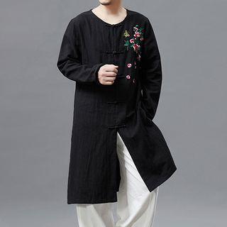 Floral Embroidered Frog-button Coat