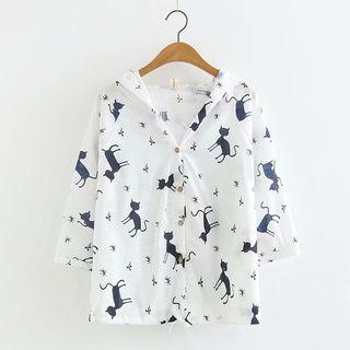Cat Print Light Jacket White - One Size