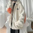 Color-block Fleece Hooded Zip Jacket